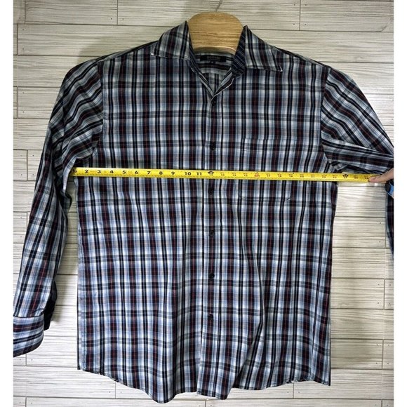 Bogari Men's Blue Black Red Plaid Designed in Italy Sz Lg Flip Cuff Long Sleeve - Picture 6 of 8